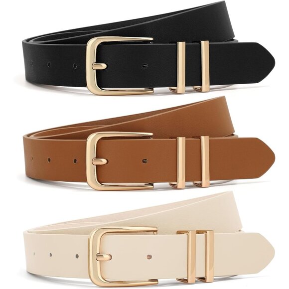 Accessories - 3 Pack Women Belts For Jeans Pants Ladies Leather Waist Belt with Gold Buckle